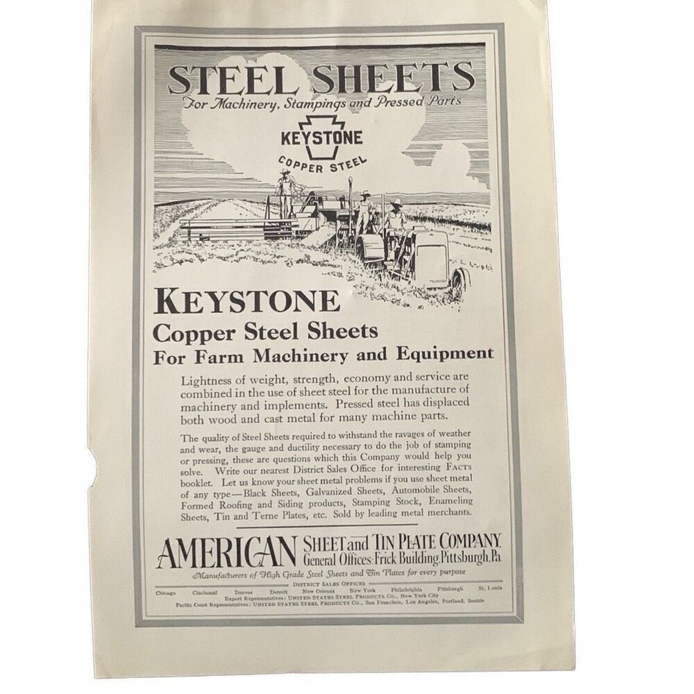 Vintage 1927 Keystone Cooper Steel American Sheet and Tin Ad Advertisement